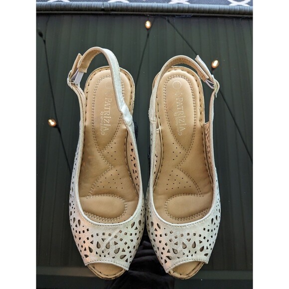 Patrizia Spring Step Womens Sz 39 (8.5) Shaninioqua Gold Peep Toe Wedge Sandal - Picture 5 of 13